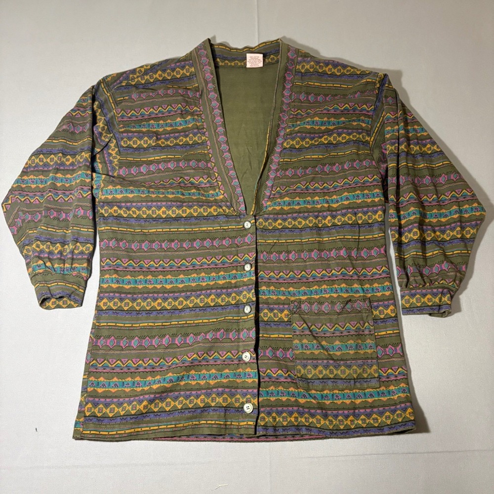 Action Gear Cardigan Womens Medium Olive Green Geometric Southwestern Cotton
